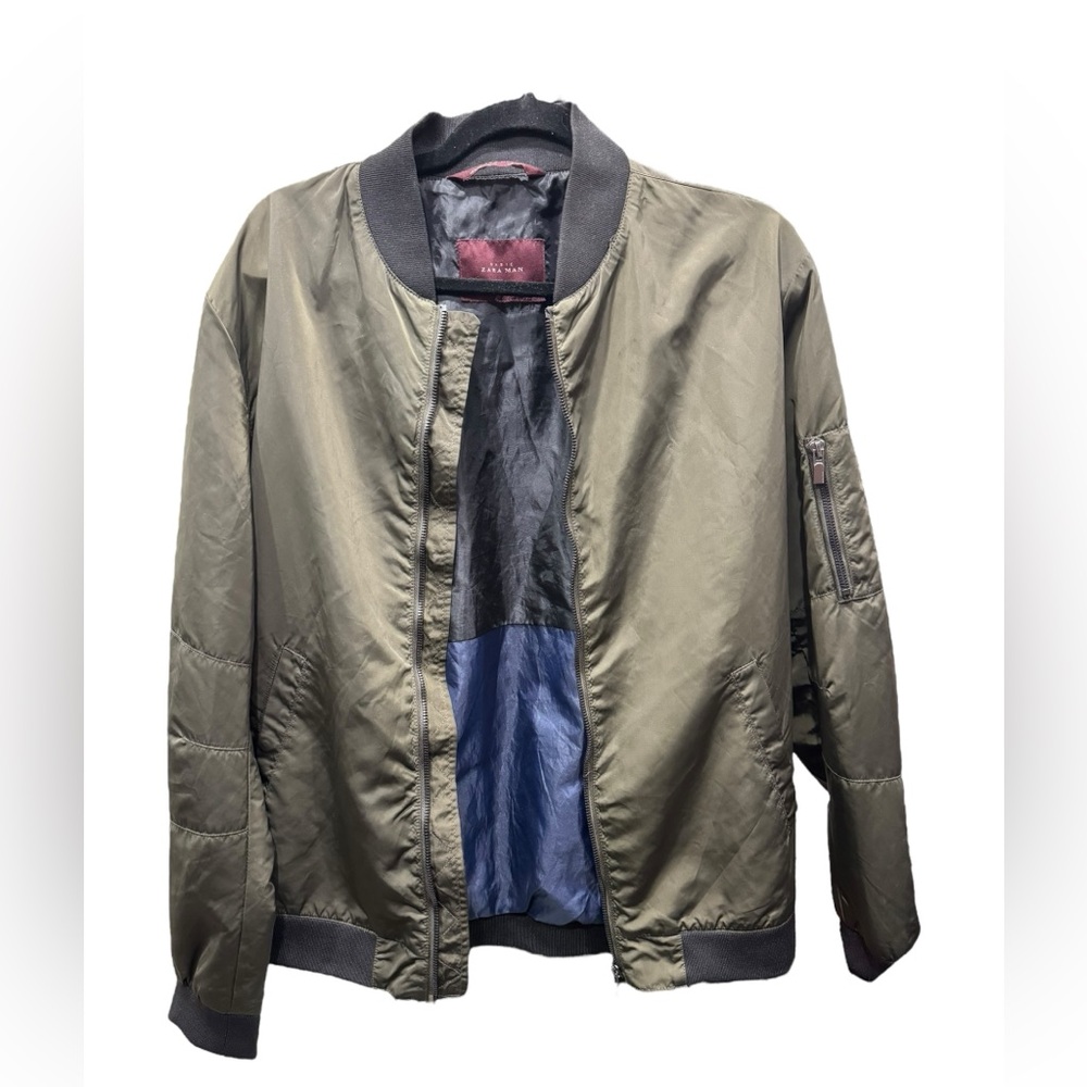 ZARA MAN olive army green bomber jacket XL